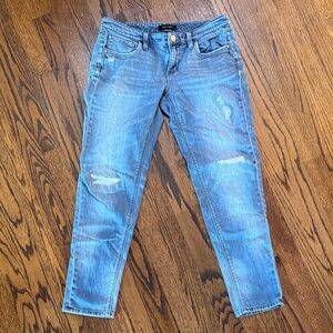 White House Black Market 4 Distressed Skinny Light Blue Cropped Jeans